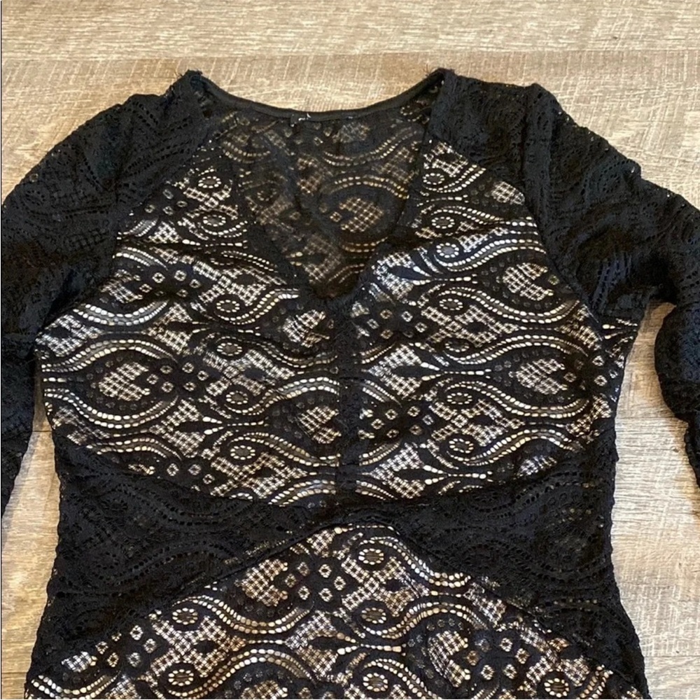 Black Lace Bodycon Midi Dress V-Neck S/M MOVING SALE - Picture 10 of 10